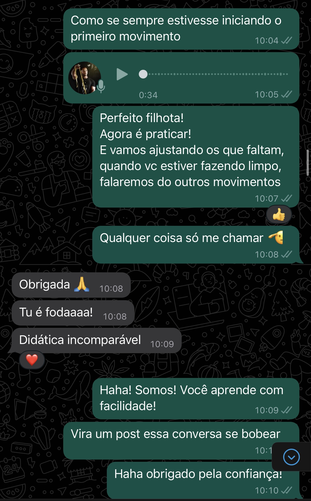 Print de conversa com depoimento real de aluna DFTEAM