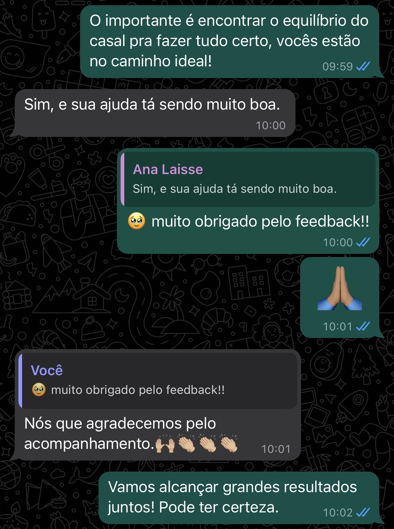 Print de conversa com depoimento real de aluna DFTEAM